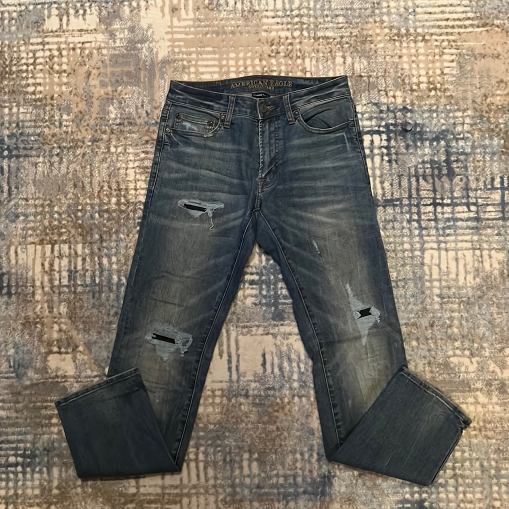 American Eagle Jeans Slim Straight Distressed 29x32 Extreme Flex light blue